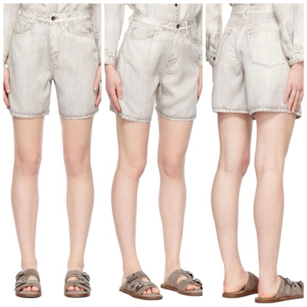 rag & bone Light Gray Washed Denim Shorts with Raw Hem